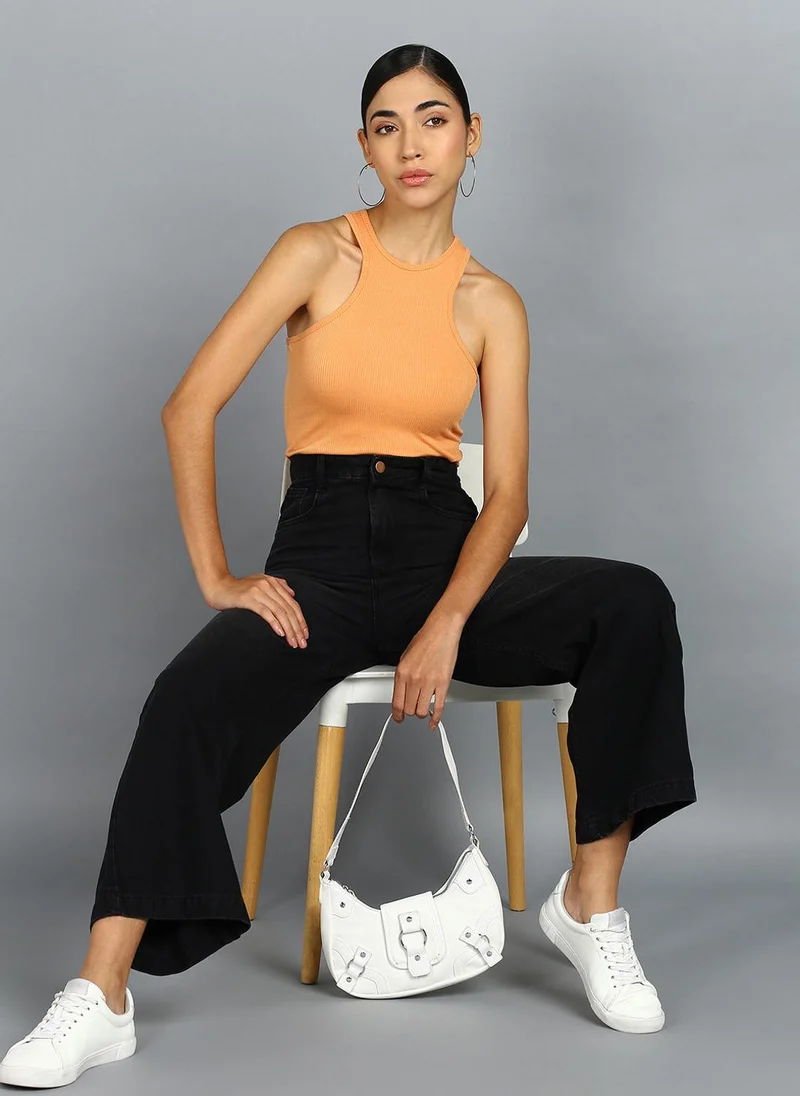 Urbano Fashion  Urbano Fashion Women's Dark Grey Regular Fit Wide Leg Washed Jeans for Women | Best Price UAE